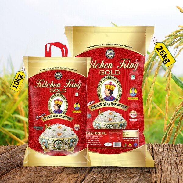 Kitchen King Sona Masuri Old Steam Rice 26kg & 10kg Kitchen King Sona Masuri Old Steam Rice 26kg & 10kg